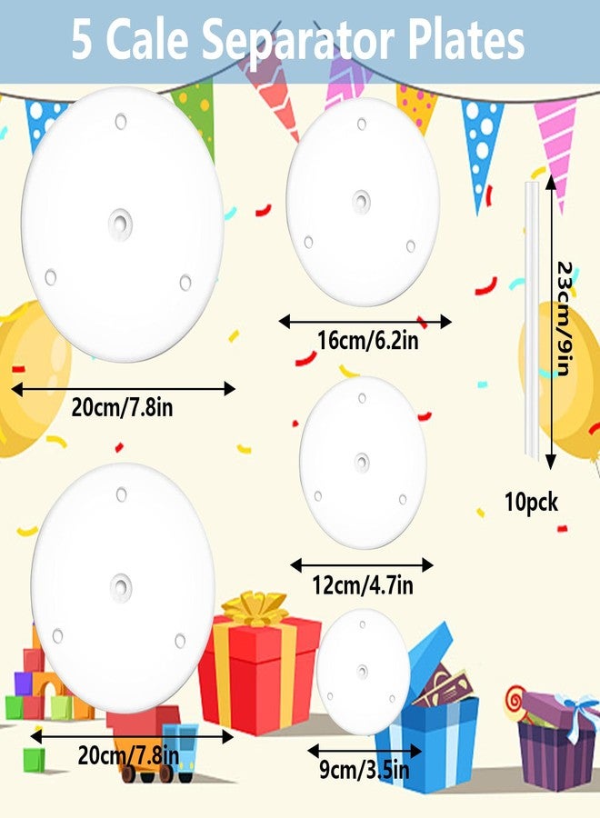 JIELUO 5 Pieces Cake Separator Plates Stands, Cake Base with 15 Pieces Plastic Cake Dowels Rods, Reusable for Tiered Stacked Cakes, for Wedding Birthday Party Festival. - Image 2