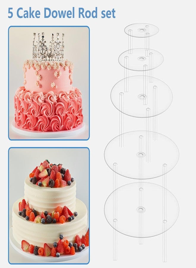 JIELUO 5 Pieces Cake Separator Plates Stands, Cake Base with 15 Pieces Plastic Cake Dowels Rods, Reusable for Tiered Stacked Cakes, for Wedding Birthday Party Festival. - Image 3