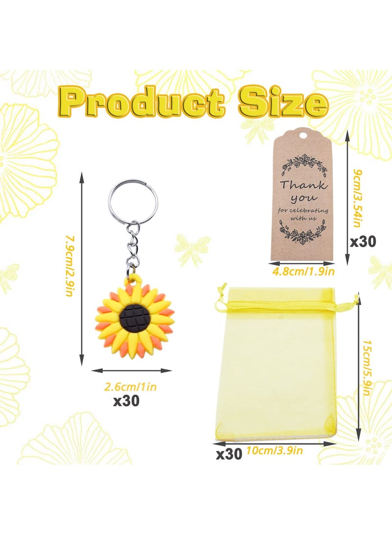 KASTWAVE 30 مجموعة من هدايا حفلة عباد الشمس، تشمل سلاسل مفاتيح، أكياس أورغنزا، بطاقات كرافت، جوائز مدرسية، عباد الشمس، مناسبة لاحتياجات الحفلات، حفلة عيد ميلاد صيفية، زفاف، هدايا لحفلة استحمام الأطفال - Image 4