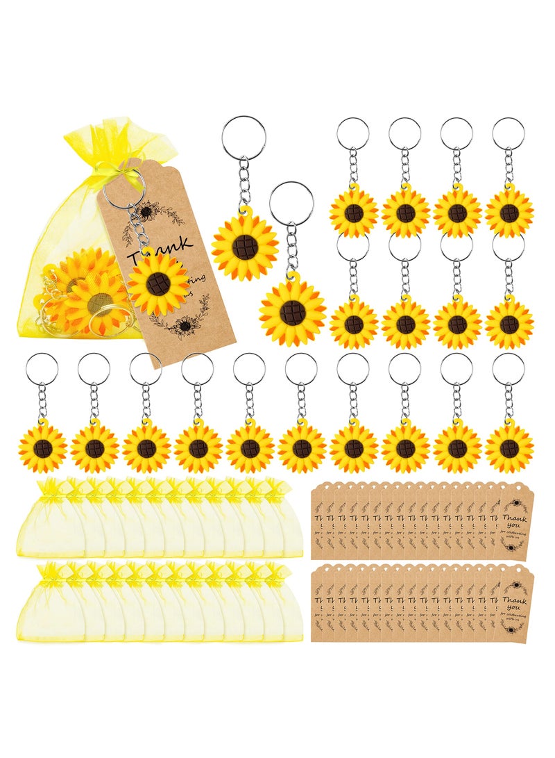 KASTWAVE 30 مجموعة من هدايا حفلة عباد الشمس، تشمل سلاسل مفاتيح، أكياس أورغنزا، بطاقات كرافت، جوائز مدرسية، عباد الشمس، مناسبة لاحتياجات الحفلات، حفلة عيد ميلاد صيفية، زفاف، هدايا لحفلة استحمام الأطفال - Image 1