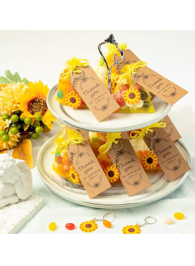 KASTWAVE 30 مجموعة من هدايا حفلة عباد الشمس، تشمل سلاسل مفاتيح، أكياس أورغنزا، بطاقات كرافت، جوائز مدرسية، عباد الشمس، مناسبة لاحتياجات الحفلات، حفلة عيد ميلاد صيفية، زفاف، هدايا لحفلة استحمام الأطفال - Image 3