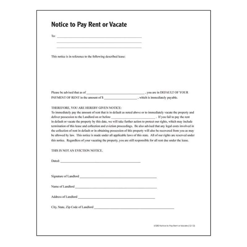 Adams Notice to Pay Rent or Vacate, Forms and Instructions [Print and Downloadable] (LF280), White - Image 2