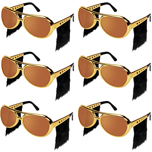 Recheel 50's 60's Glasses – 6 Pairs 50's Rockstar Aviator Sunglasses with Sideburns, Funny Party Costume for Celebrity - Image 1