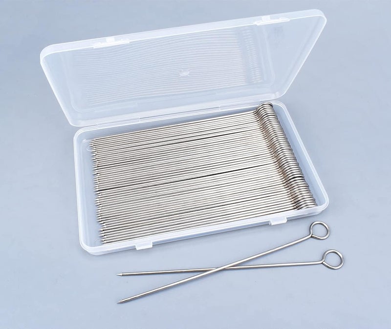 HONSHEN 50pcs 8Inch Stainless Steel Skewers,Roast Goose Needle Barbecue,BBQ Skewer Sticks,Packed in a plastic Box for BBQ Grilling Kebob Meat Chicken Vegetable Appetiser - Image 1