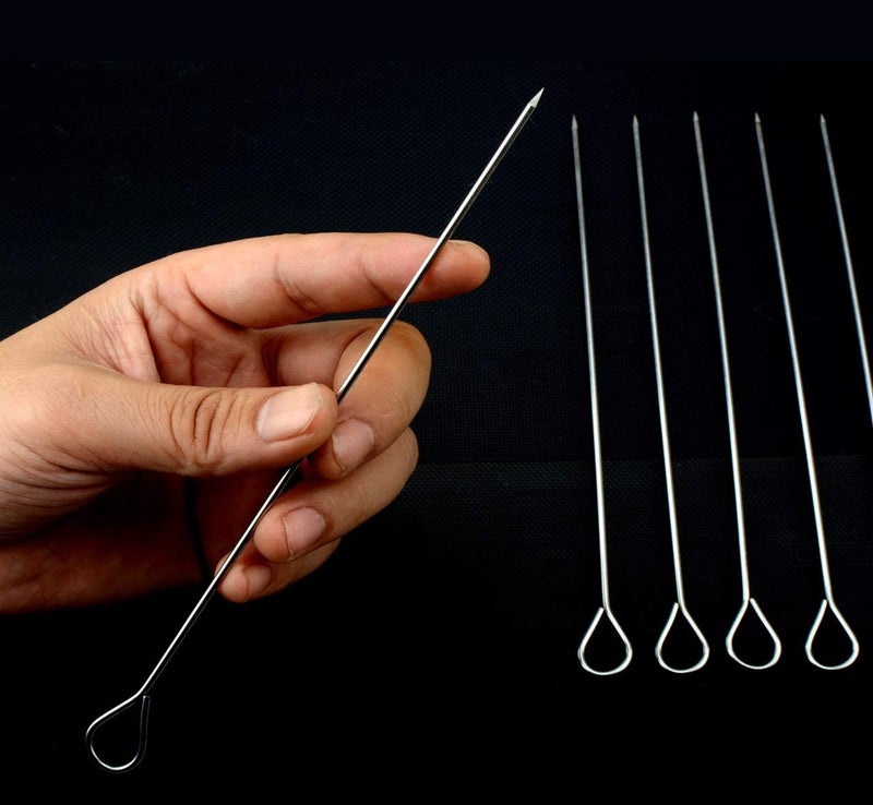 HONSHEN 50pcs 8Inch Stainless Steel Skewers,Roast Goose Needle Barbecue,BBQ Skewer Sticks,Packed in a plastic Box for BBQ Grilling Kebob Meat Chicken Vegetable Appetiser - Image 2