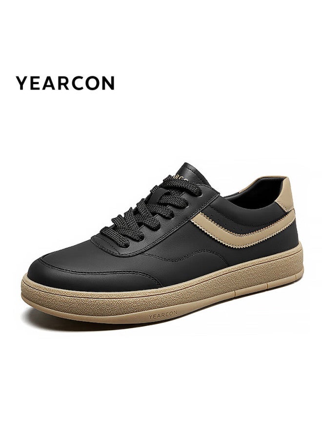 YEARCON Eierkang Men's Casual Fashion Derby Shoes Retro Low-top White Sneakers 96415w Black Size 40 - Image 2