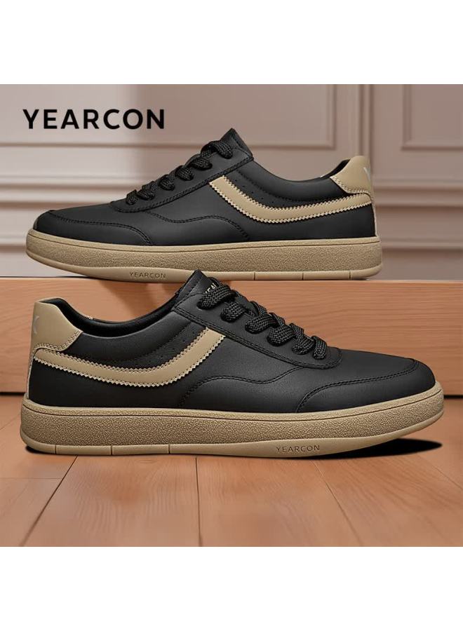 YEARCON Eierkang Men's Casual Fashion Derby Shoes Retro Low-top White Sneakers 96415w Black Size 40 - Image 1