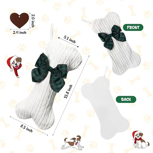 WATINC Pet Christmas Stockings Personalized 3 Pack Large Bone Shape Stocking with Wooden Name Tag Pet Dog Knit Christmas Hanging Stockings for Xmas Eve Party Fireplace Tree Gift Decoration - Image 3