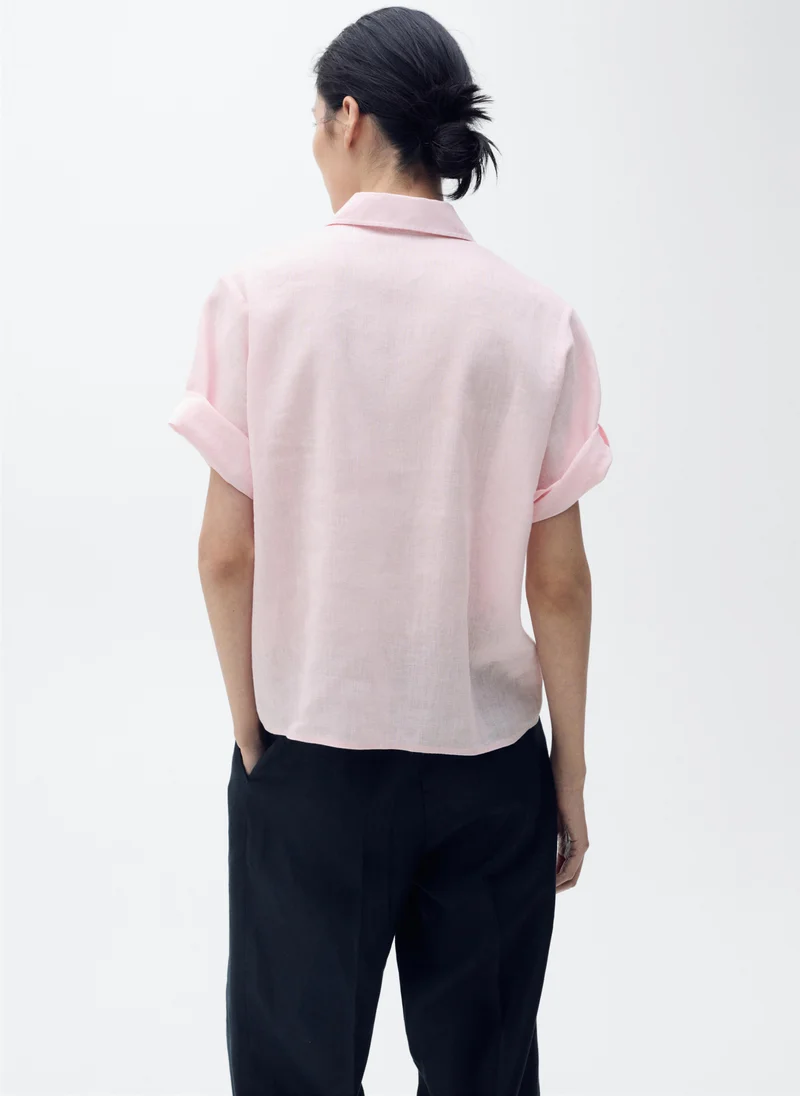 MANGO Short sleeve linen-blend shirt