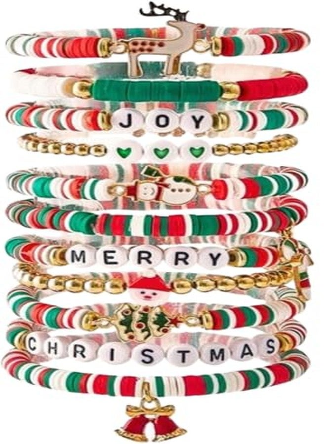 cnomg Christmas Bracelets Christmas Friendship Bracelets Holiday Beaded Stretch Bracelet Set for Women Festive Birthday Gifts (Style2) - Image 1