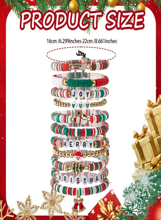 cnomg Christmas Bracelets Christmas Friendship Bracelets Holiday Beaded Stretch Bracelet Set for Women Festive Birthday Gifts (Style2) - Image 3