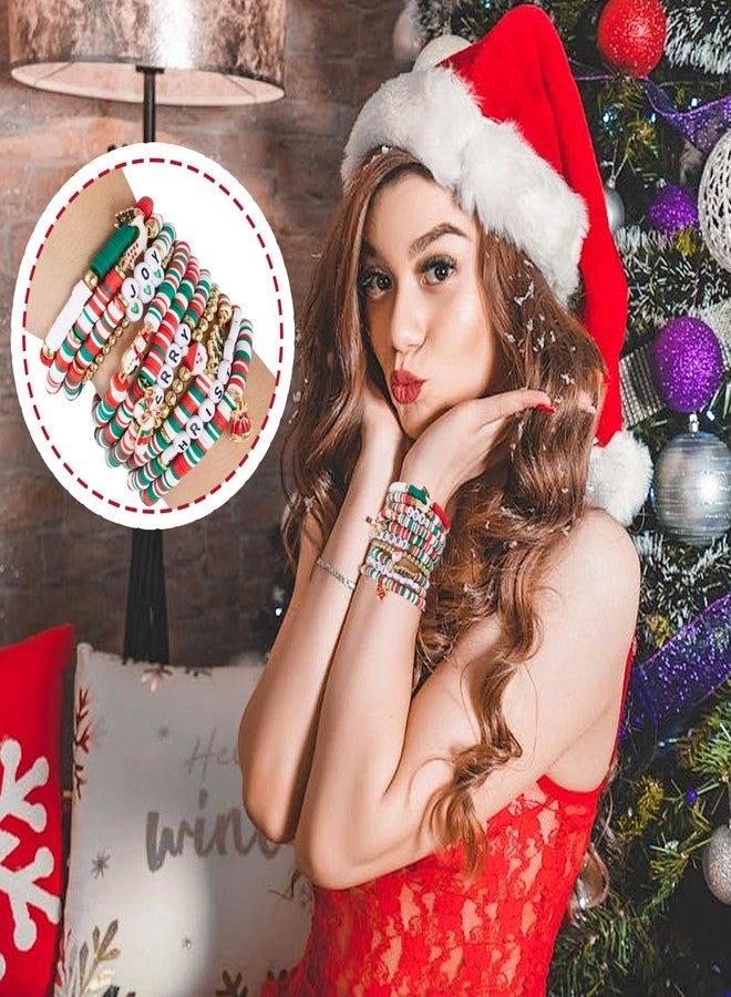 cnomg Christmas Bracelets Christmas Friendship Bracelets Holiday Beaded Stretch Bracelet Set for Women Festive Birthday Gifts (Style2) - Image 2