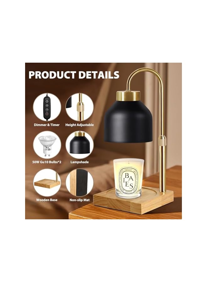 The Bros Candle Warmer Lamp with Dimmer, Adjustable Electric Candle Lamp with Dimmer & Timer, Wax Melt Warmer with 2 Bulbs, for Jar Candles Scented Candles, Candle Melting Lamp for Various Candles - Image 4