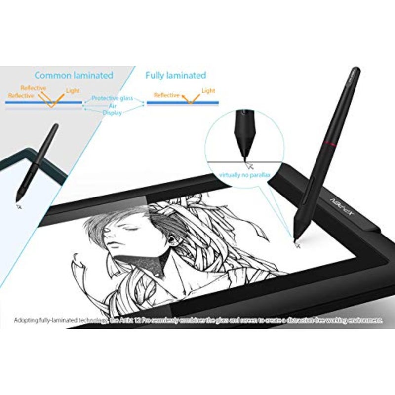 Digital art studio: full-laminated 11.6-inch drawing monitor tablet with tilt-sensitive battery-free stylus, 8192 pressure levels, 72 NTSC color gamut, 8 shortcut keys, black aluminum body - Image 4