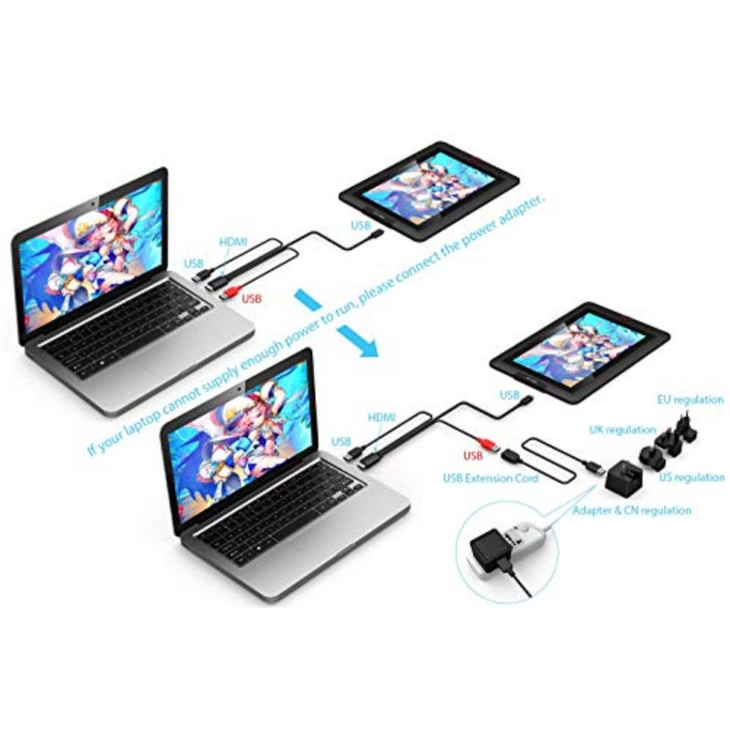 Digital art studio: full-laminated 11.6-inch drawing monitor tablet with tilt-sensitive battery-free stylus, 8192 pressure levels, 72 NTSC color gamut, 8 shortcut keys, black aluminum body - Image 5