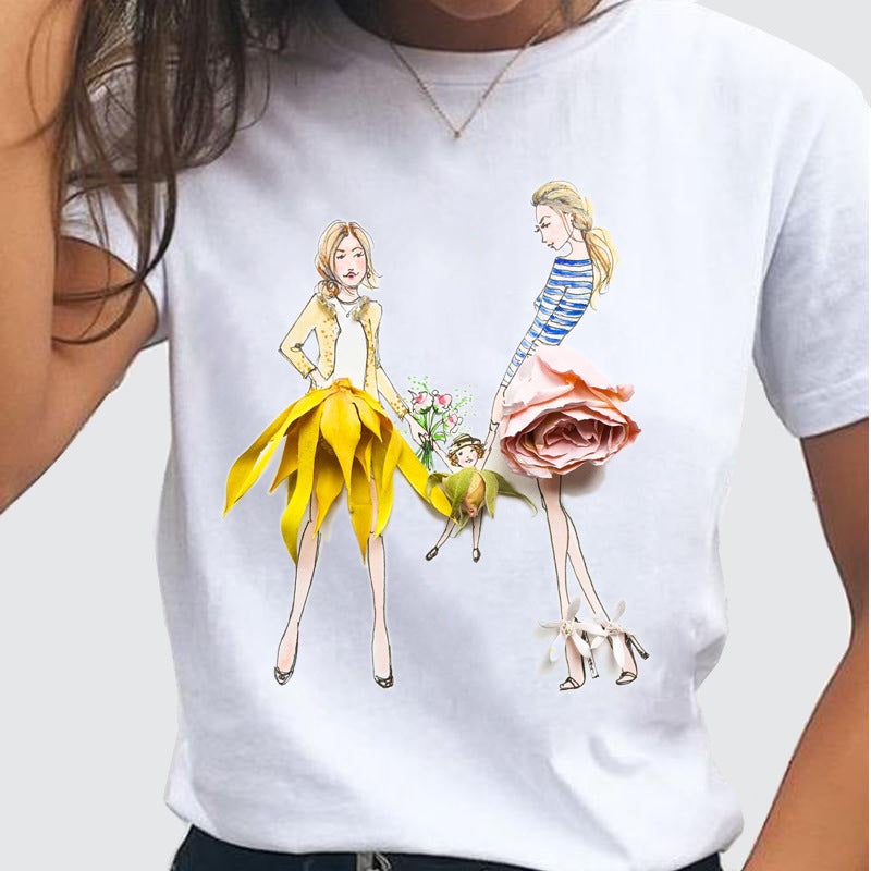 Flowers Best Friend Model Shrimp Round Neck Printed White T-Shirt Short Sleeve Women'S Wear - Image 4