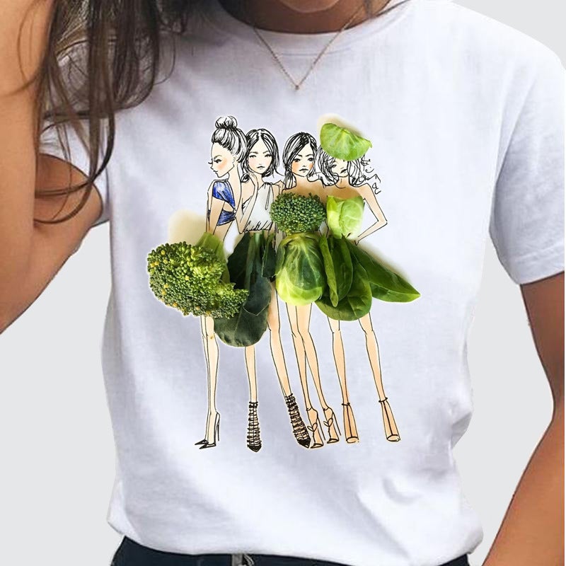Flowers Best Friend Model Shrimp Round Neck Printed White T-Shirt Short Sleeve Women'S Wear - Image 3