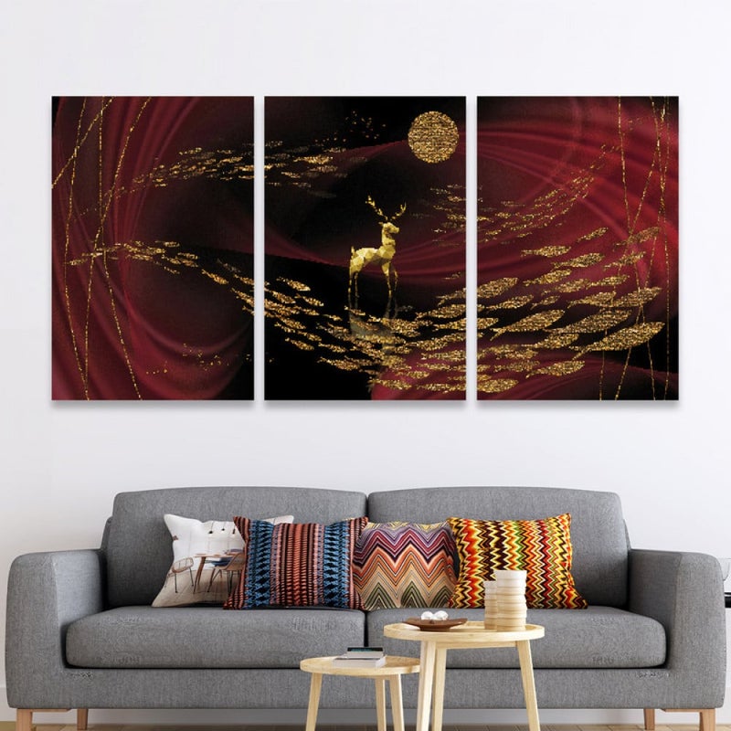 Marktna Three luxurious modern-designed canvas prints with a hollow frame, measuring (150×70), three pieces - Image 1