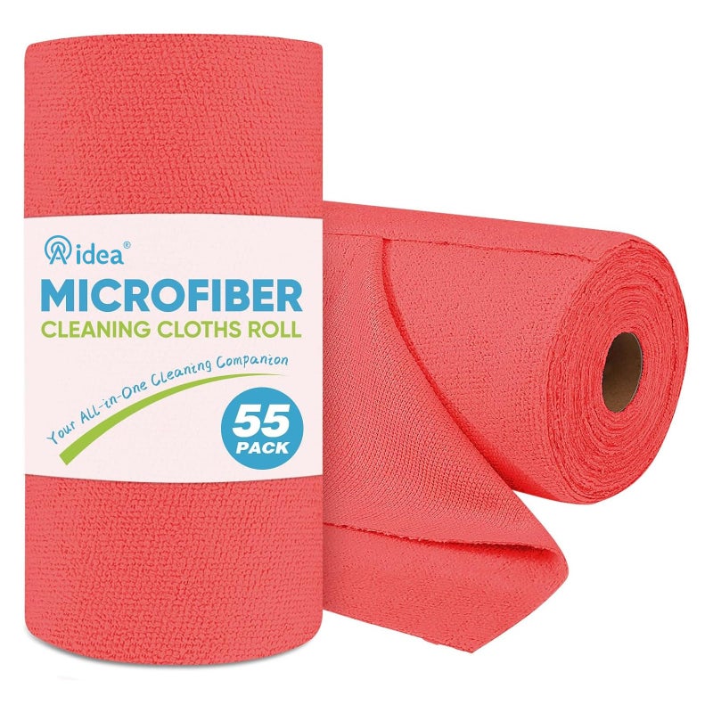 AIDEA Shop Towels 55 Sheets, Microfiber Cleaning Cloth, Red Shop Rags Washable Microfiber Towels for Cars, Cleaning Rags Reusable Paper Towels for Automotive, Mechanic, Workshops, House, Kitchen-11×9" - Image 1