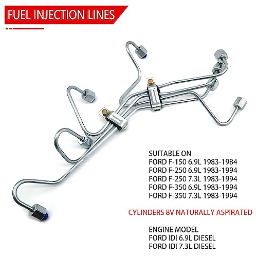 QHHR Fuel Injection Lines for Ford F150 F250 F350 6.9L 7.3L IDI Diesel 1983-1994 F-Series DE8TZ-9A555A 1811001C1 8PCS - Image 2