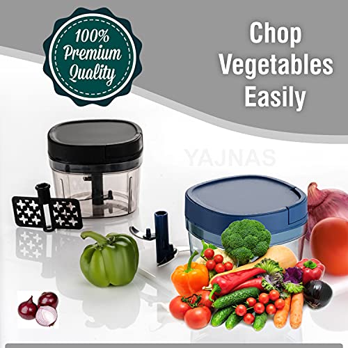 YAJNAS 650 ML Manual New Handy Plastic Chopper Fruits & Vegetable Chopper/Cutter with 3 Steel Blades for Kitchen (Multicolor) - Image 4