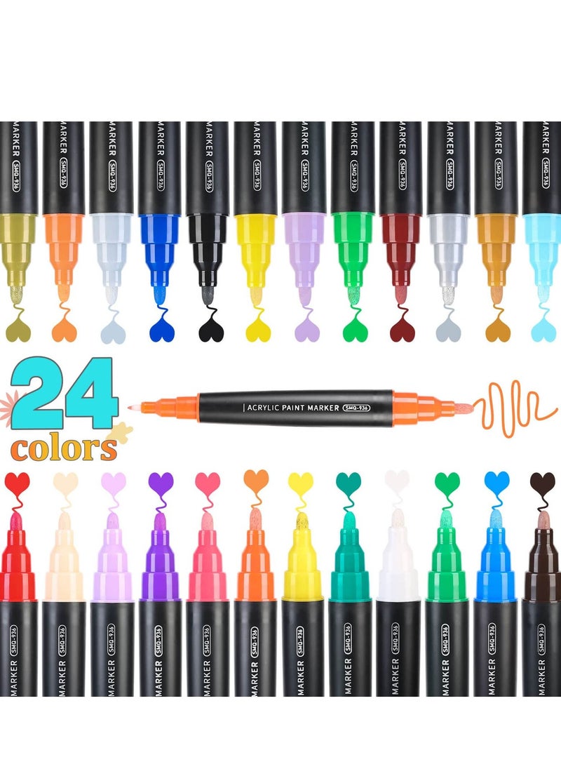 Y&D - 24 Colors Dual Tip Acrylic Paint Pens Markers, Premium for Rock Painting, Wood, Ceramic, Fabric, Canvas, Metal, Glass, Mugs, Scrapbooking Supplies, DIY Crafts Making Art Supplies - Image 1