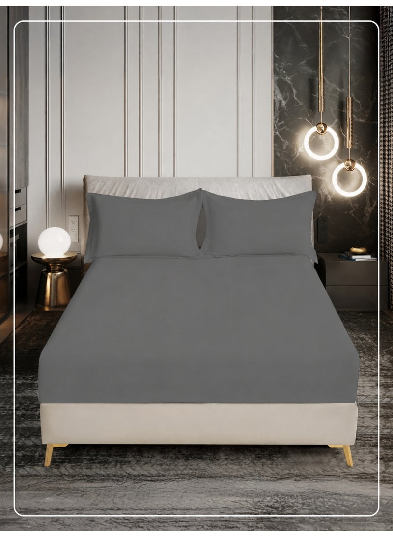 Donetella Bedding Fitted Sheet - Fits 150x200 Cm Bed For Queen Bed 3 Pcs (1 Fitted Sheet and 2 Pillowcases) - 30 Cm Deep Pocket - Solid Bed Sheet - Image 1