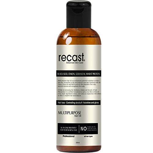 Recast Onion Black Seed Multi-Purpose Hair Oil Control Hair Fall & Dandruff NO Mineral Oil, Silicones & Synthetic Fragrance - 200 ml - Image 1