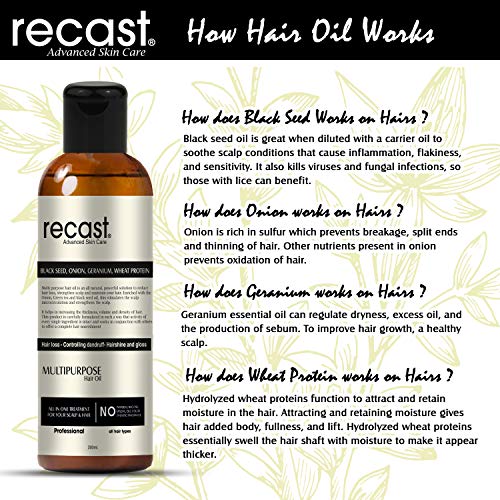 Recast Onion Black Seed Multi-Purpose Hair Oil Control Hair Fall & Dandruff NO Mineral Oil, Silicones & Synthetic Fragrance - 200 ml - Image 2