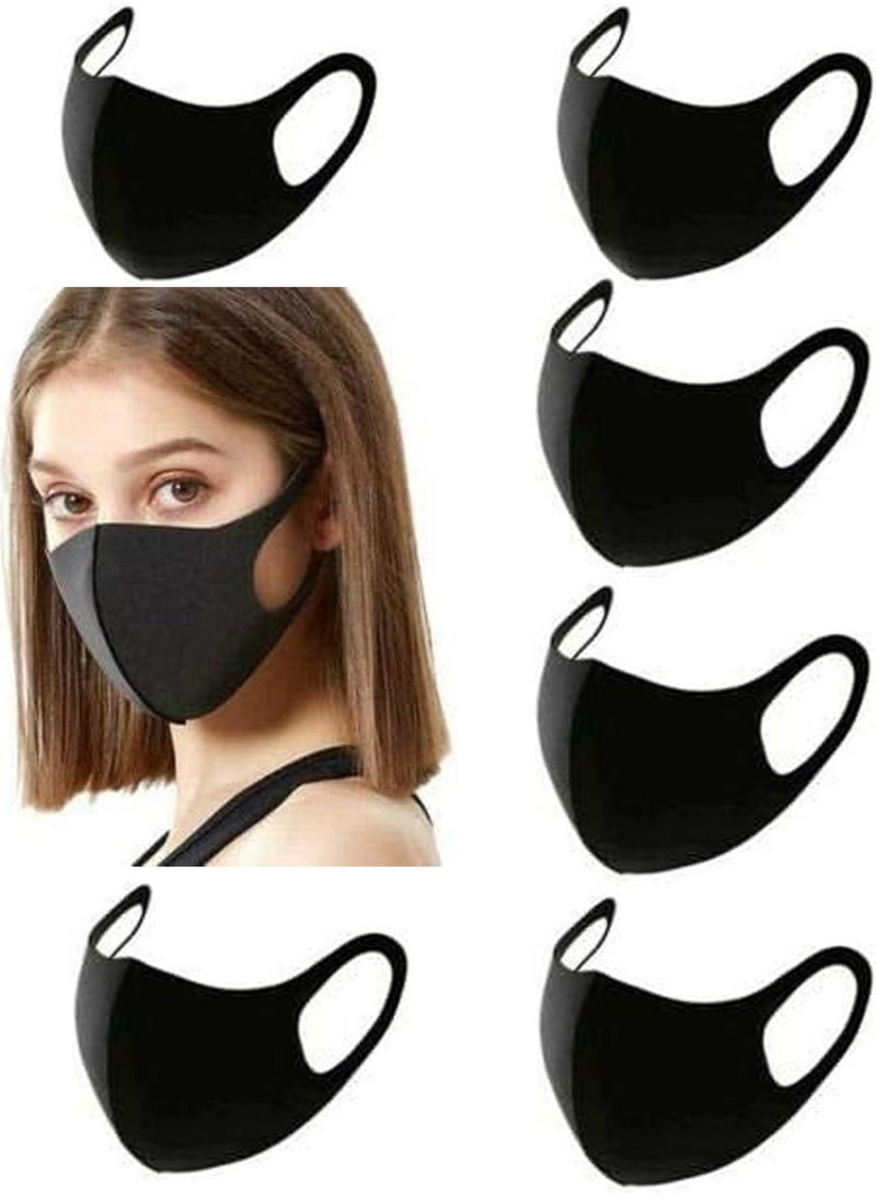 SYOSI - 6 PCS Light Weight Unisex Adult Fashion Face Covering,Organic Cotton Face Cover Washable and Reusable - Black Colors Travel Face Mask, Mouth Protection Cloth Masks with Nose Bridge Wire - Soft Fabric for Women Men Outdoor,Reusable, Dust Proof, Washable - Image 1