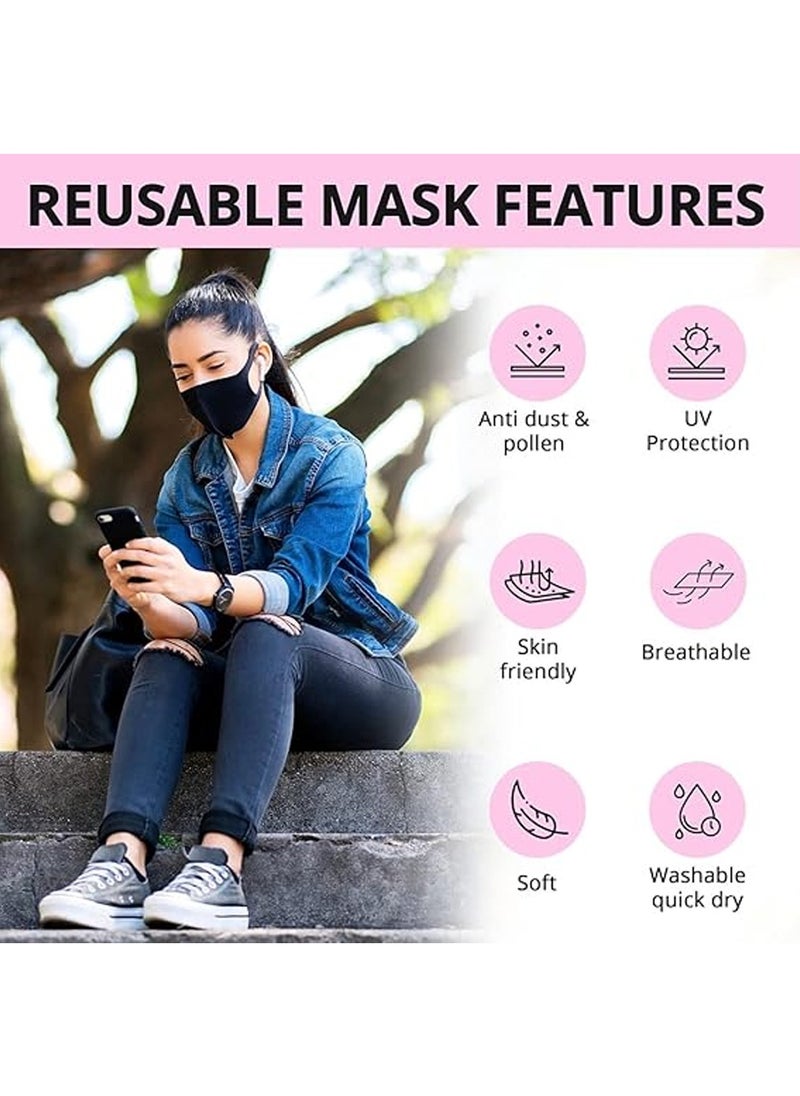 SYOSI - 6 PCS Light Weight Unisex Adult Fashion Face Covering,Organic Cotton Face Cover Washable and Reusable - Black Colors Travel Face Mask, Mouth Protection Cloth Masks with Nose Bridge Wire - Soft Fabric for Women Men Outdoor,Reusable, Dust Proof, Washable - Image 1