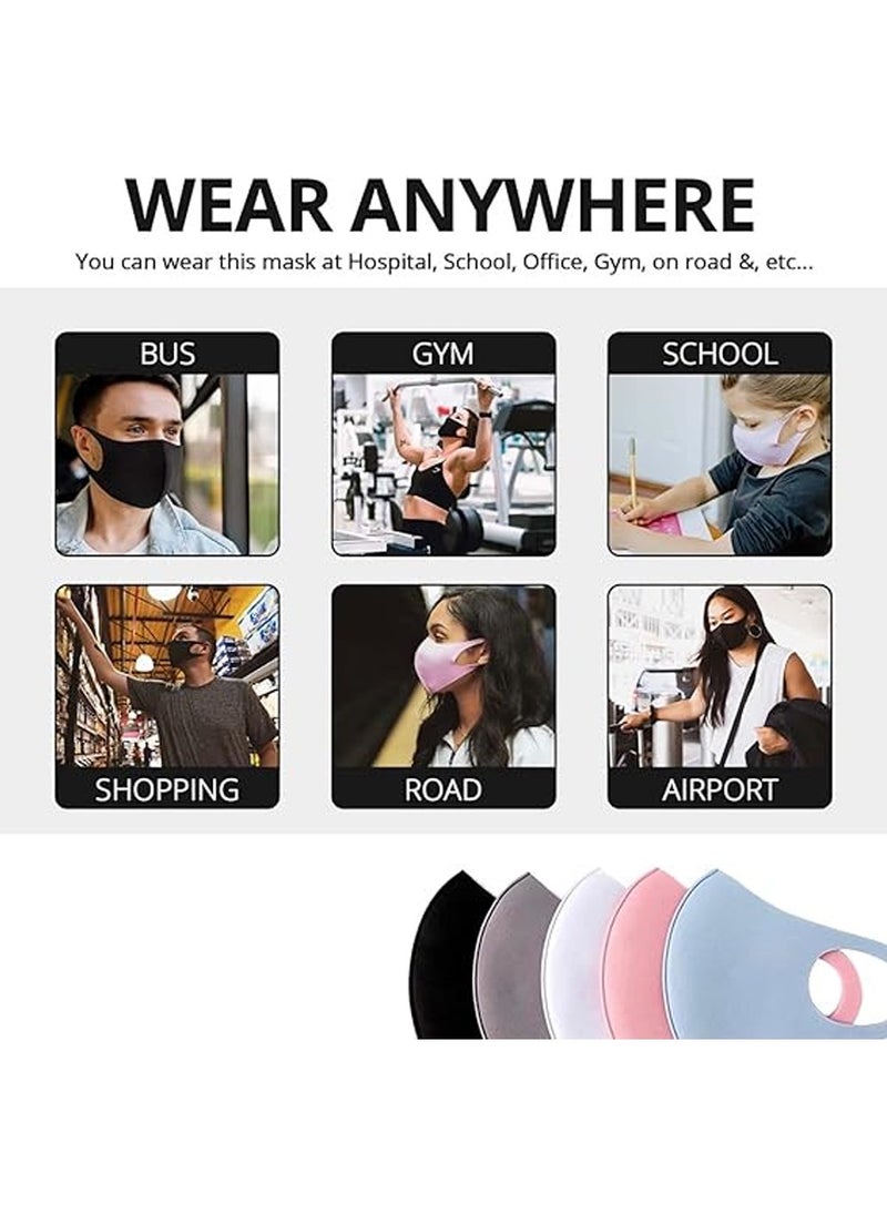 SYOSI - 6 PCS Light Weight Unisex Adult Fashion Face Covering,Organic Cotton Face Cover Washable and Reusable - Black Colors Travel Face Mask, Mouth Protection Cloth Masks with Nose Bridge Wire - Soft Fabric for Women Men Outdoor,Reusable, Dust Proof, Washable - Image 1
