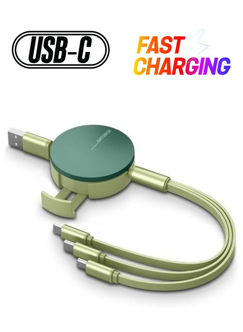 Oatsbasf USB Charger, Cable Retractable 3 in 1 Multiple Charging Cord Adapter with Mini Type C/Micro USB/Phone Port/Holder, Compatible with Phone 14 13 12 11 X/Tablets Universal Use - Image 1