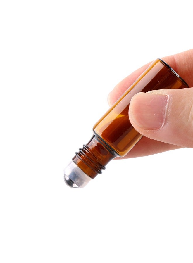 MAXMAU 24 Pack 5Ml Amber Glass Roller Bottles For Essential Oils,Roll On Bottle With Stainless Steel Roller Balls Golden Painted Caps For Daily Aromatherapy Sample Test Travel - Image 3