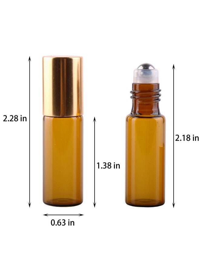 MAXMAU 24 Pack 5Ml Amber Glass Roller Bottles For Essential Oils,Roll On Bottle With Stainless Steel Roller Balls Golden Painted Caps For Daily Aromatherapy Sample Test Travel - Image 4