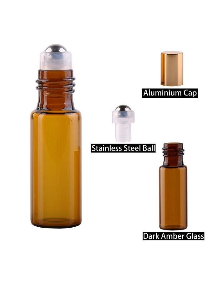 MAXMAU 24 Pack 5Ml Amber Glass Roller Bottles For Essential Oils,Roll On Bottle With Stainless Steel Roller Balls Golden Painted Caps For Daily Aromatherapy Sample Test Travel - Image 5