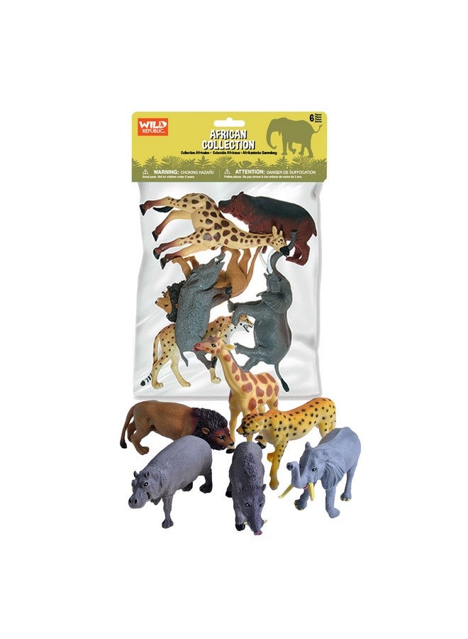 Wild Republic African Animals Polybag, Giraffe, Hippo, Lion, Cheetah, Elephant, Warthog, Toy Figures, 6-Piece - Image 1