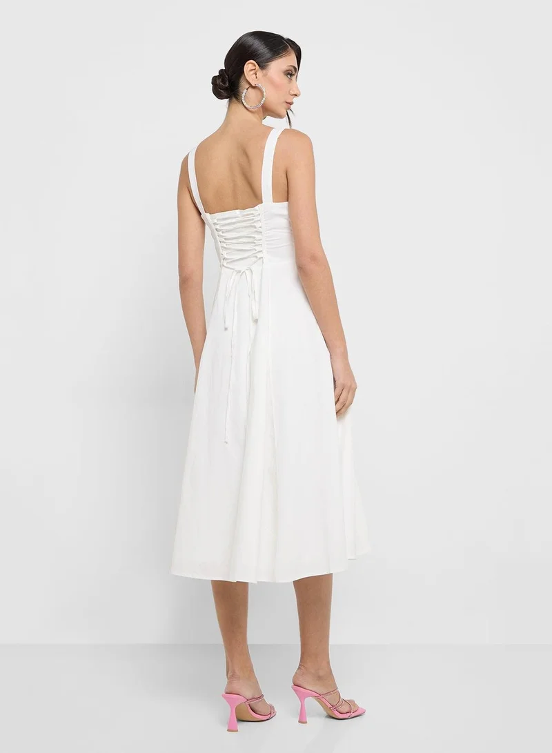 Ginger White Cotton Midi Dress