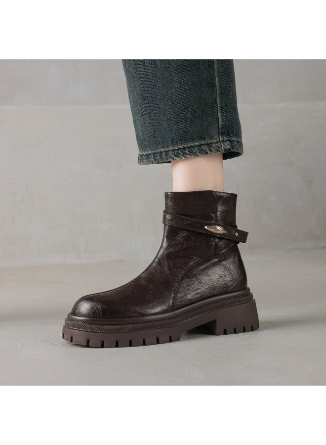 AME British-style Round Toe Ankle Boots 2025 New Retro Center Seam Minimalist Martin Boots Versatile Women's Boots - Image 2