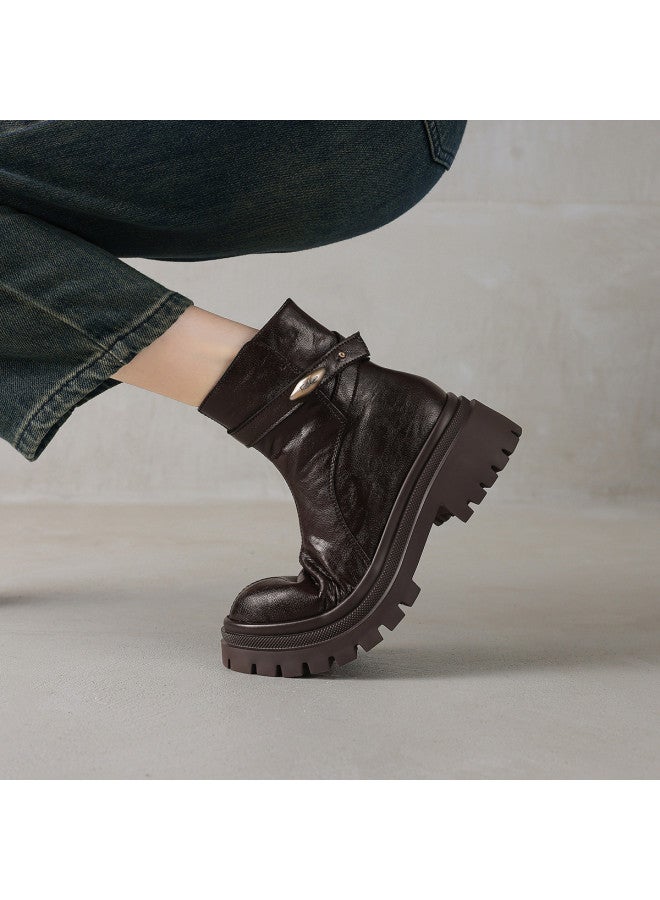 AME British-style Round Toe Ankle Boots 2025 New Retro Center Seam Minimalist Martin Boots Versatile Women's Boots - Image 3