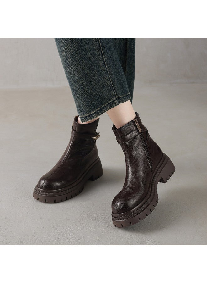 AME British-style Round Toe Ankle Boots 2025 New Retro Center Seam Minimalist Martin Boots Versatile Women's Boots - Image 5