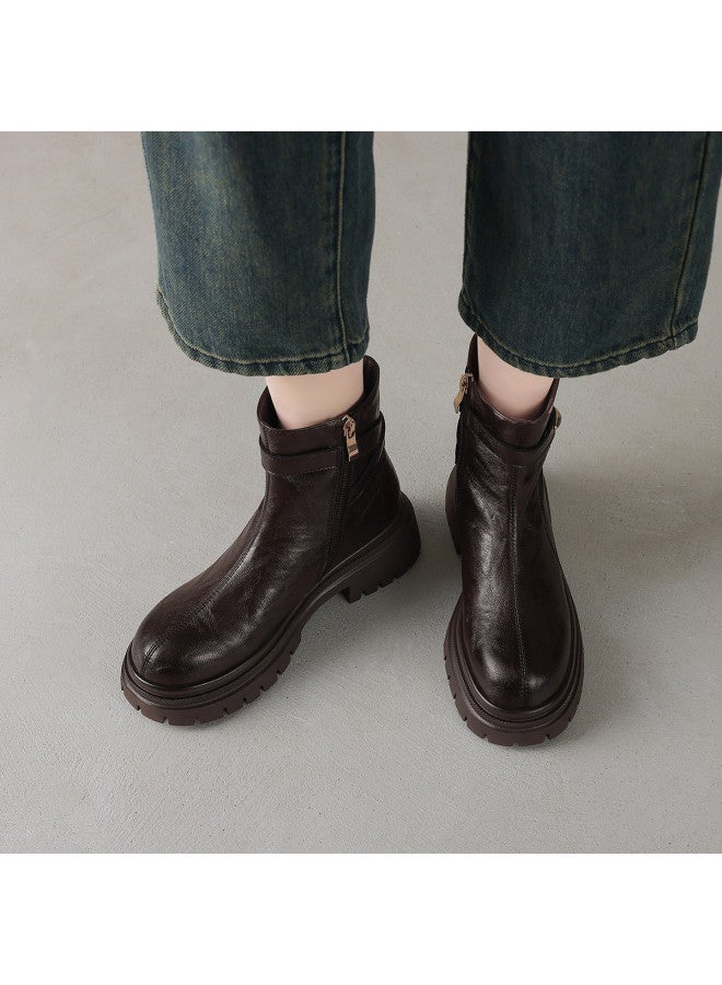 AME British-style Round Toe Ankle Boots 2025 New Retro Center Seam Minimalist Martin Boots Versatile Women's Boots - Image 4