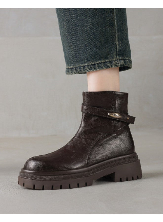 AME British-style Round Toe Ankle Boots 2025 New Retro Center Seam Minimalist Martin Boots Versatile Women's Boots - Image 1
