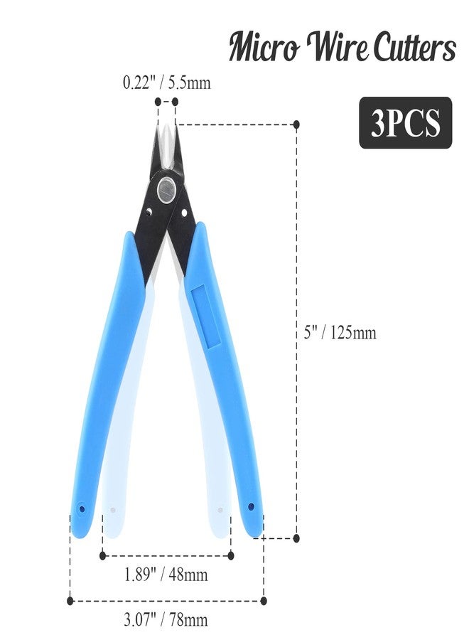 Bivethoi 3pcs Micro Wire Cutters Flush Cut Snips, Small Diagonal Cutters 3D Printer Filament Pliers Tool, Mini Tiny Nippers Zip Tie Cutters for Jewelry Making Model (5 Inch, Light Blue) - Image 4