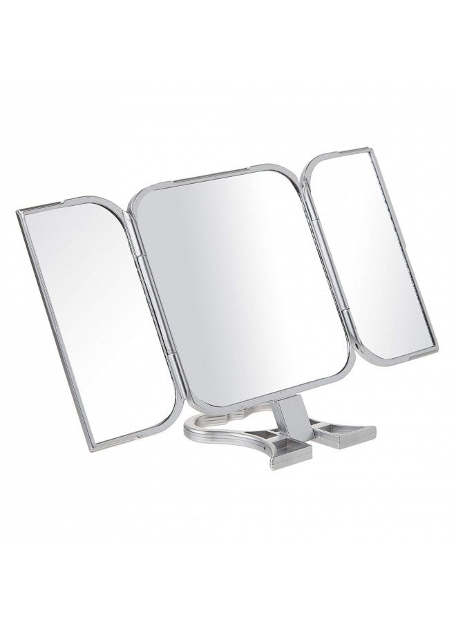 Danielle Portable 3 Sided Foldable Beauty Mirror with Built in Stand, Silver - Image 1