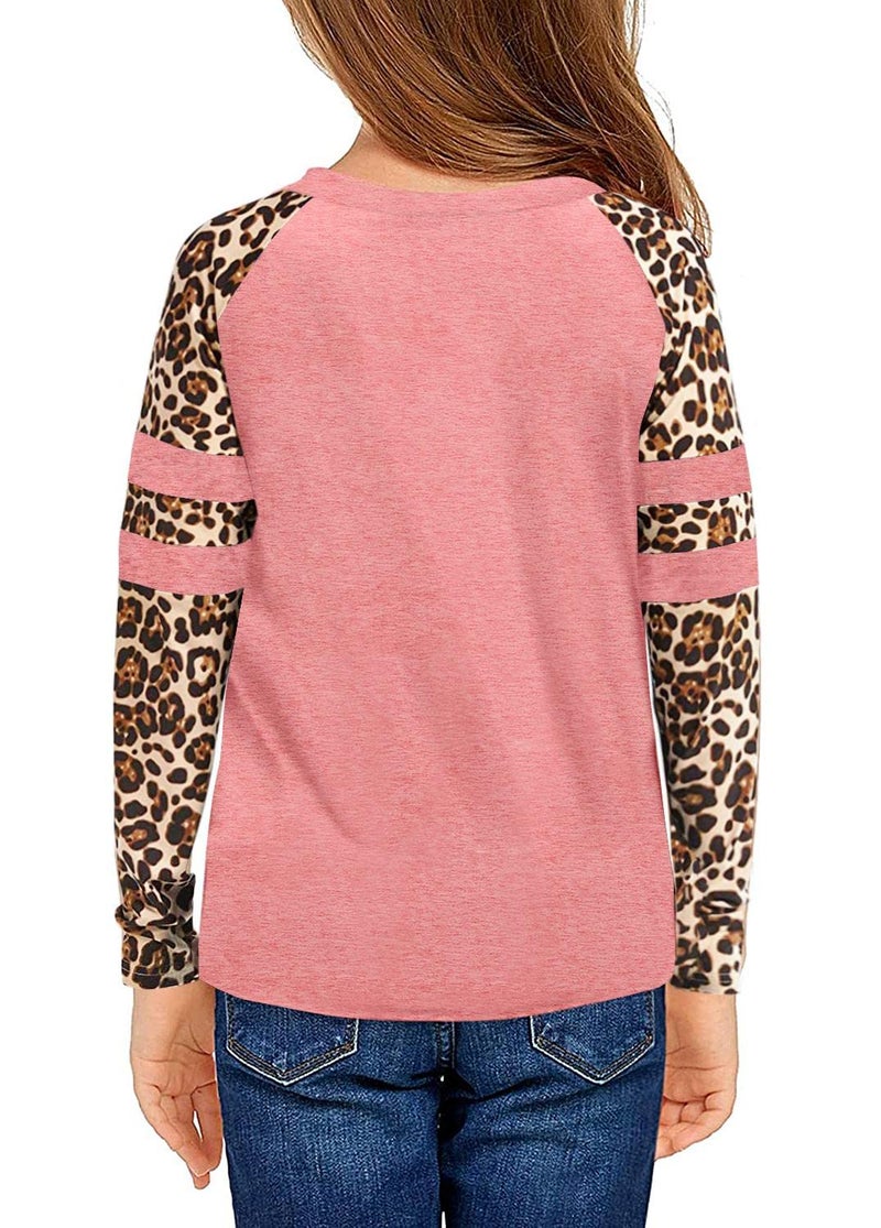 Ebifin Girls Casual Short/Long Sleeve T Shirts Kids Loose Soft Striped Color Block Tunic Tops, Tees Blouses Size 4-15 Years G-Pink - Image 2