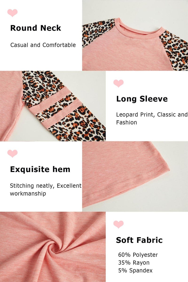 Ebifin Girls Casual Short/Long Sleeve T Shirts Kids Loose Soft Striped Color Block Tunic Tops, Tees Blouses Size 4-15 Years G-Pink - Image 4
