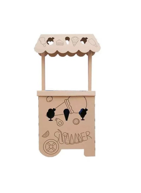 Children's Play House Cardboard Shell Hand Push Ice Cream Dining Cart Carton Kitchen Toy Kindergarten Coloring Insert Model-Color:Ice Cream Car Puzzle Model With Pattern