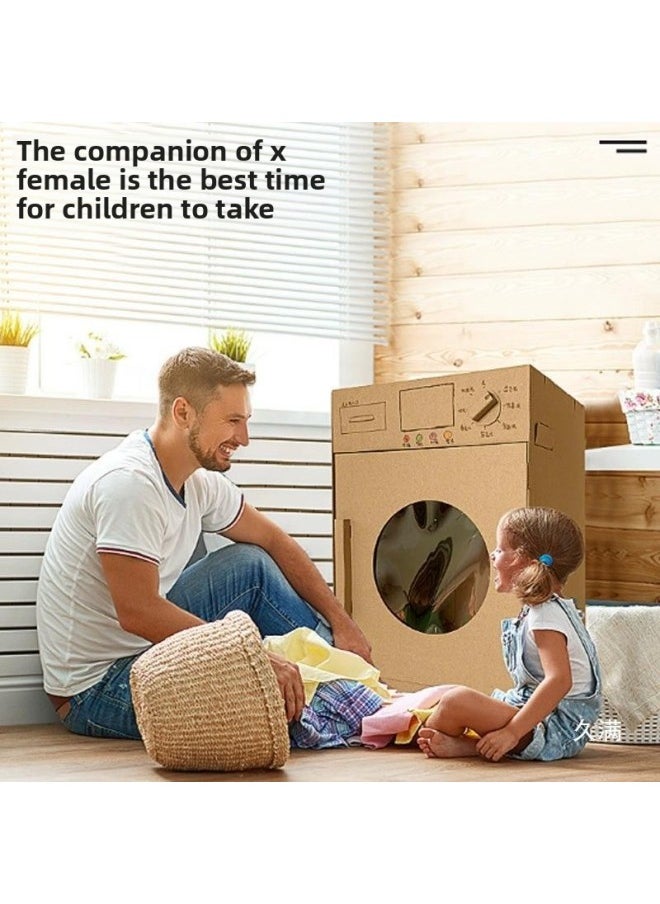 Children's Play House Cardboard Shell Hand Push Ice Cream Dining Cart Carton Kitchen Toy Kindergarten Coloring Insert Model-Color:Ice Cream Car Puzzle Model With Pattern