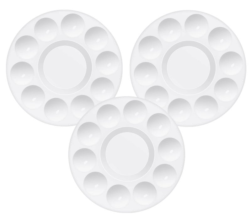 PENTA ANGEL Art Paint Tray Palette 3Pcs 10 Well Plastic Round Paint Tray for Watercolor PaintingRound3PCS